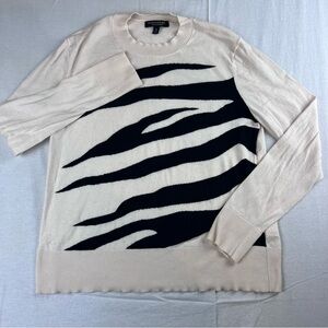 Banana Republic Womens M Silk Cashmere Relaxed Zebra Sweater Beige Black Stripe